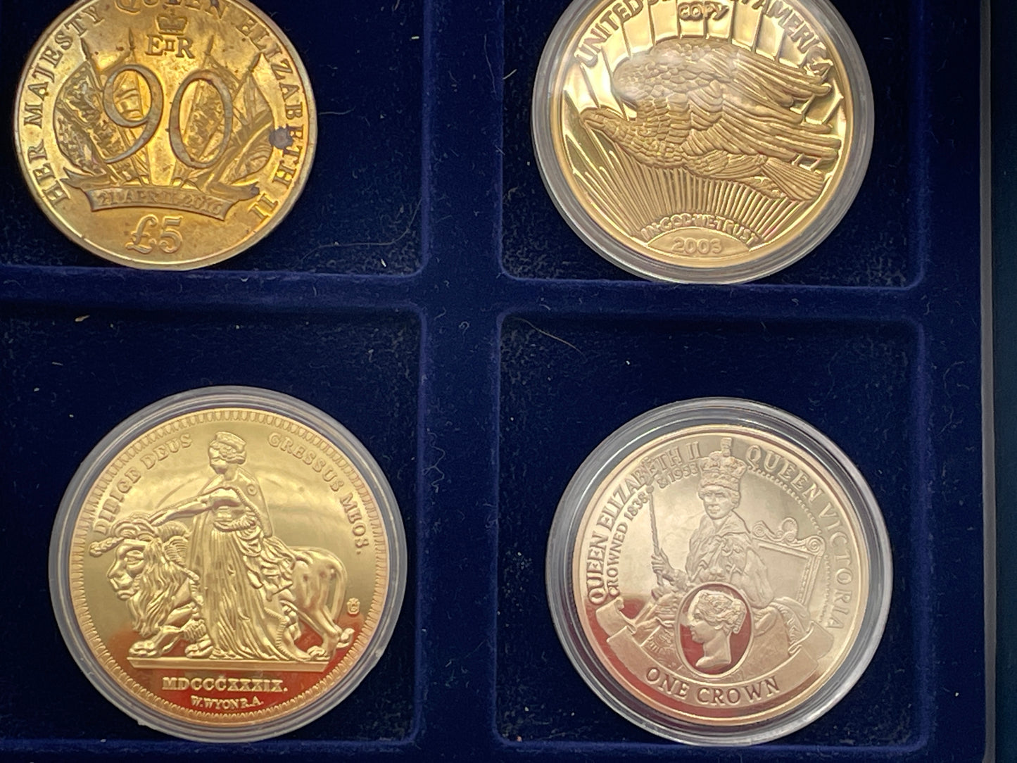 Collection of Six Commemorative Coins & Medals in Velvet Presentation Box