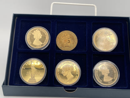 Collection of Six Commemorative Coins & Medals in Velvet Presentation Box