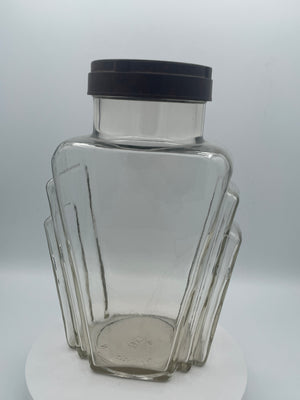 Vintage Art Deco Glass Storage Jar with Bakelite Screw Lid – British Registered Design