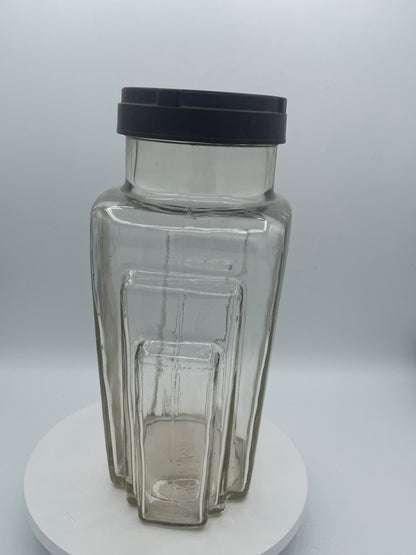 Vintage Art Deco Glass Storage Jar with Bakelite Screw Lid – British Registered Design