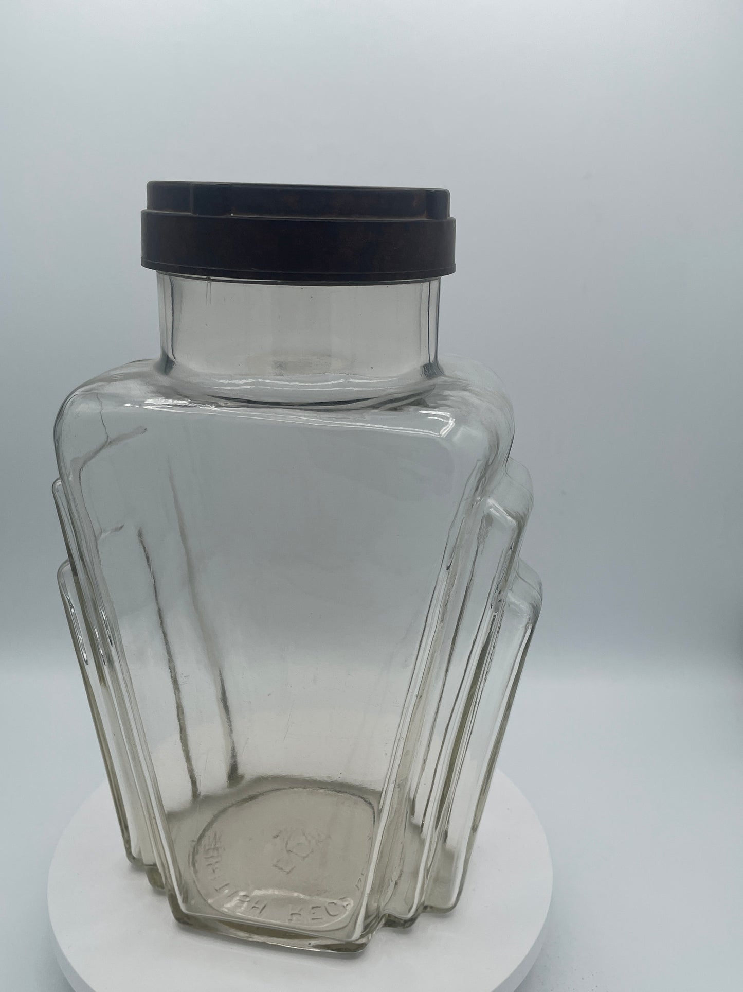 Vintage Art Deco Glass Storage Jar with Bakelite Screw Lid – British Registered Design