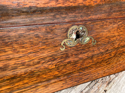 Victorian wooden Vanity/Jewellery box mother of pearl inlay original interior and contents c1860