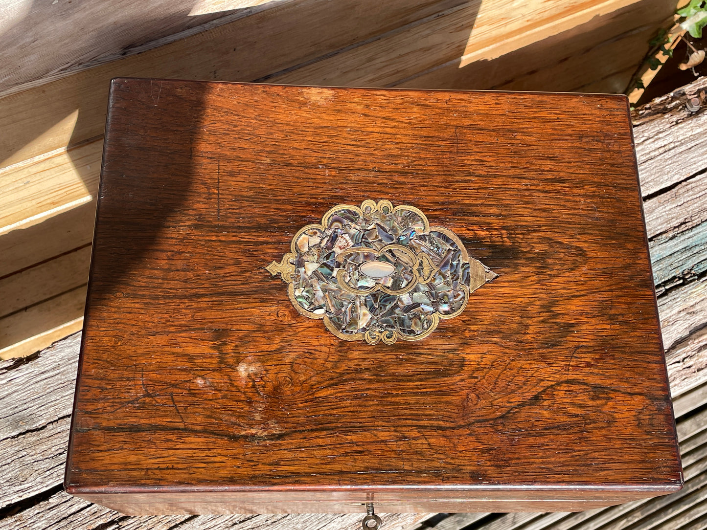 Victorian wooden Vanity/Jewellery box mother of pearl inlay original interior and contents c1860