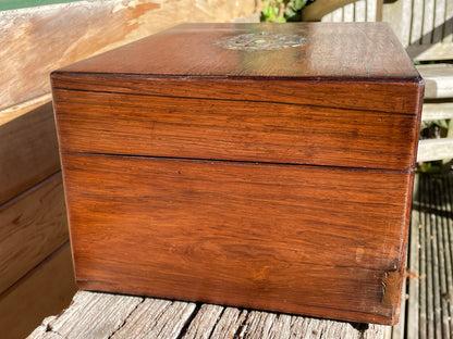 Victorian wooden Vanity/Jewellery box mother of pearl inlay original interior and contents c1860