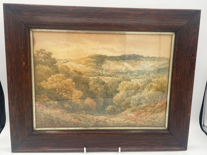 Original Watercolour Landscape by C. Pyne – Framed English Countryside Scene