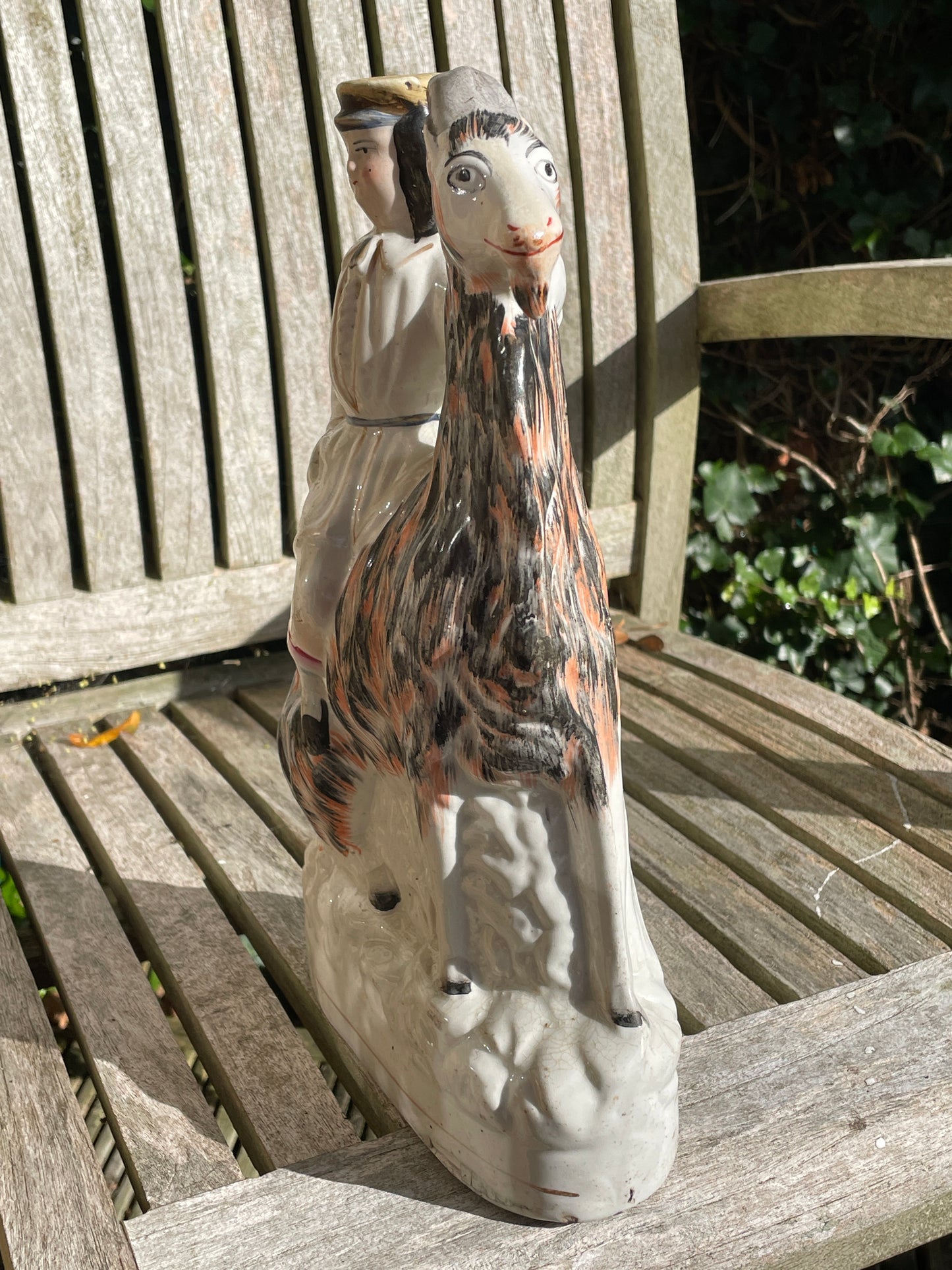 19th century English Staffordshire boy on goat ceramic figure 30cm tall c1850