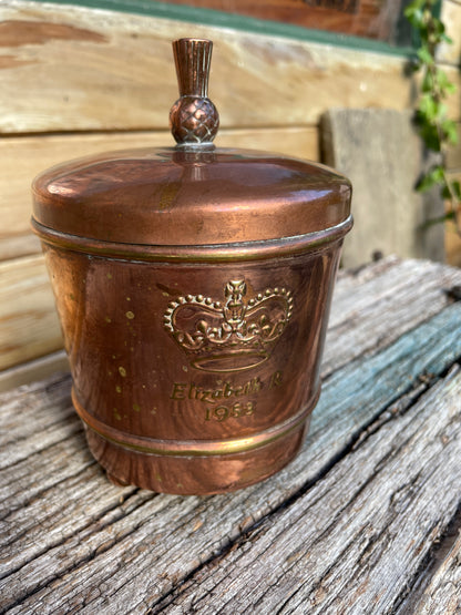 1953 Queens coronation copper tea caddy