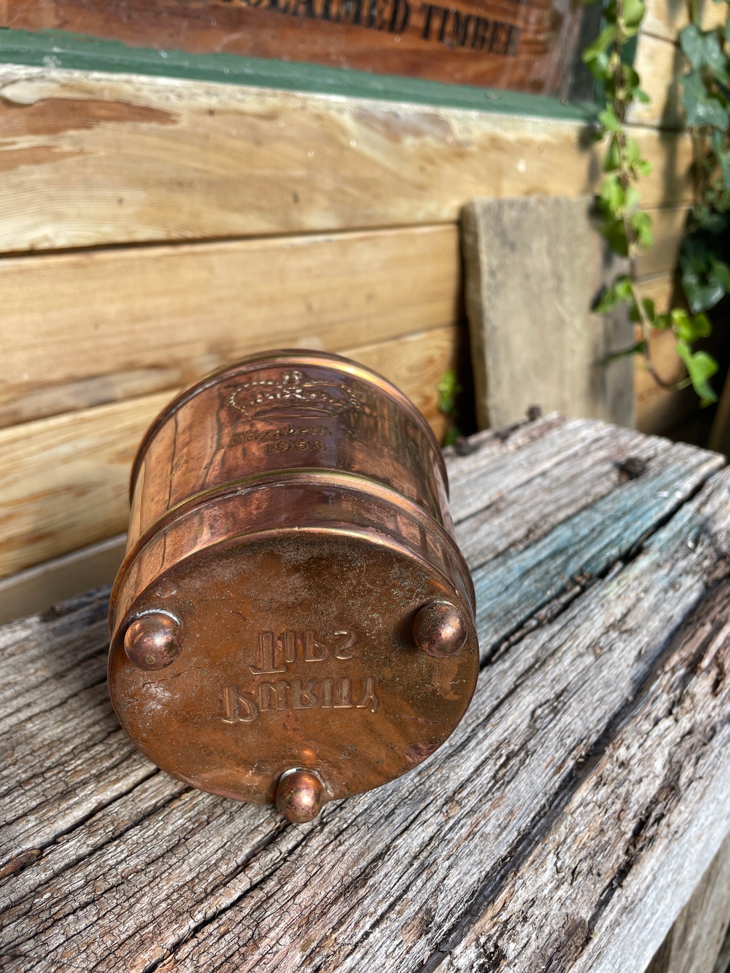 1953 Queens coronation copper tea caddy