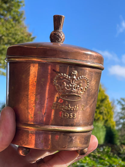 1953 Queens coronation copper tea caddy