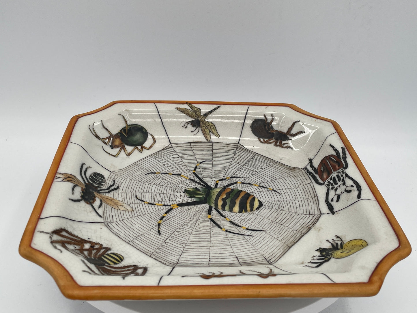 Chinese Earthenware Plate with Spider & Insect Decoration – 20cm