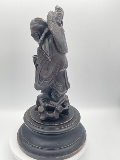 Antique Chinese Hardwood Figure of an Immortal on Carved Stand – Hand Carved Oriental Sculpture – 36cm
