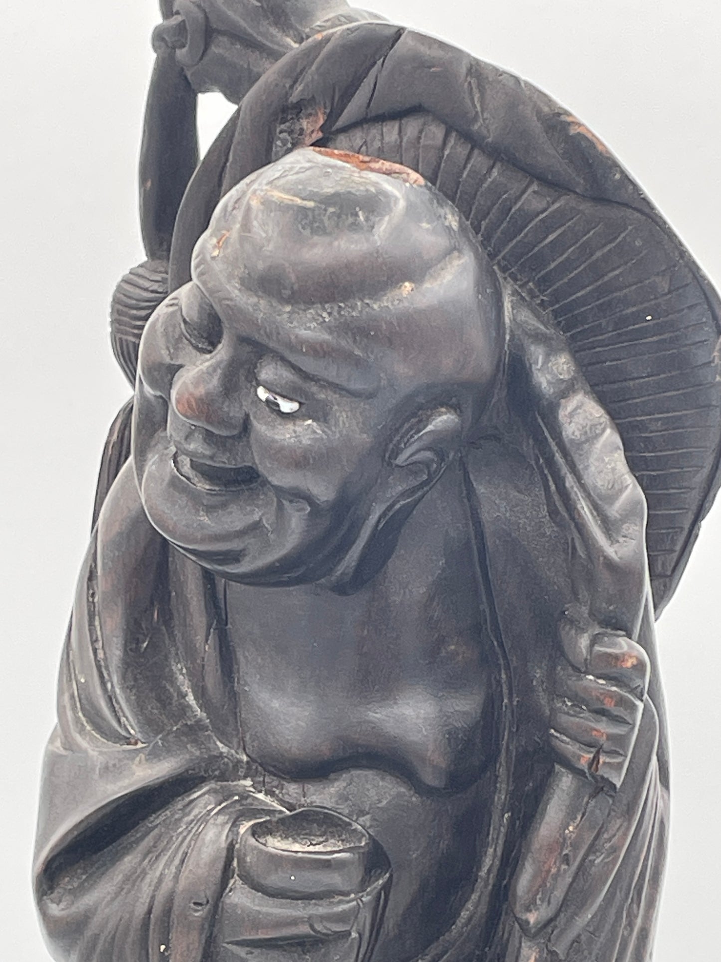 Antique Chinese Hardwood Figure of an Immortal on Carved Stand – Hand Carved Oriental Sculpture – 36cm