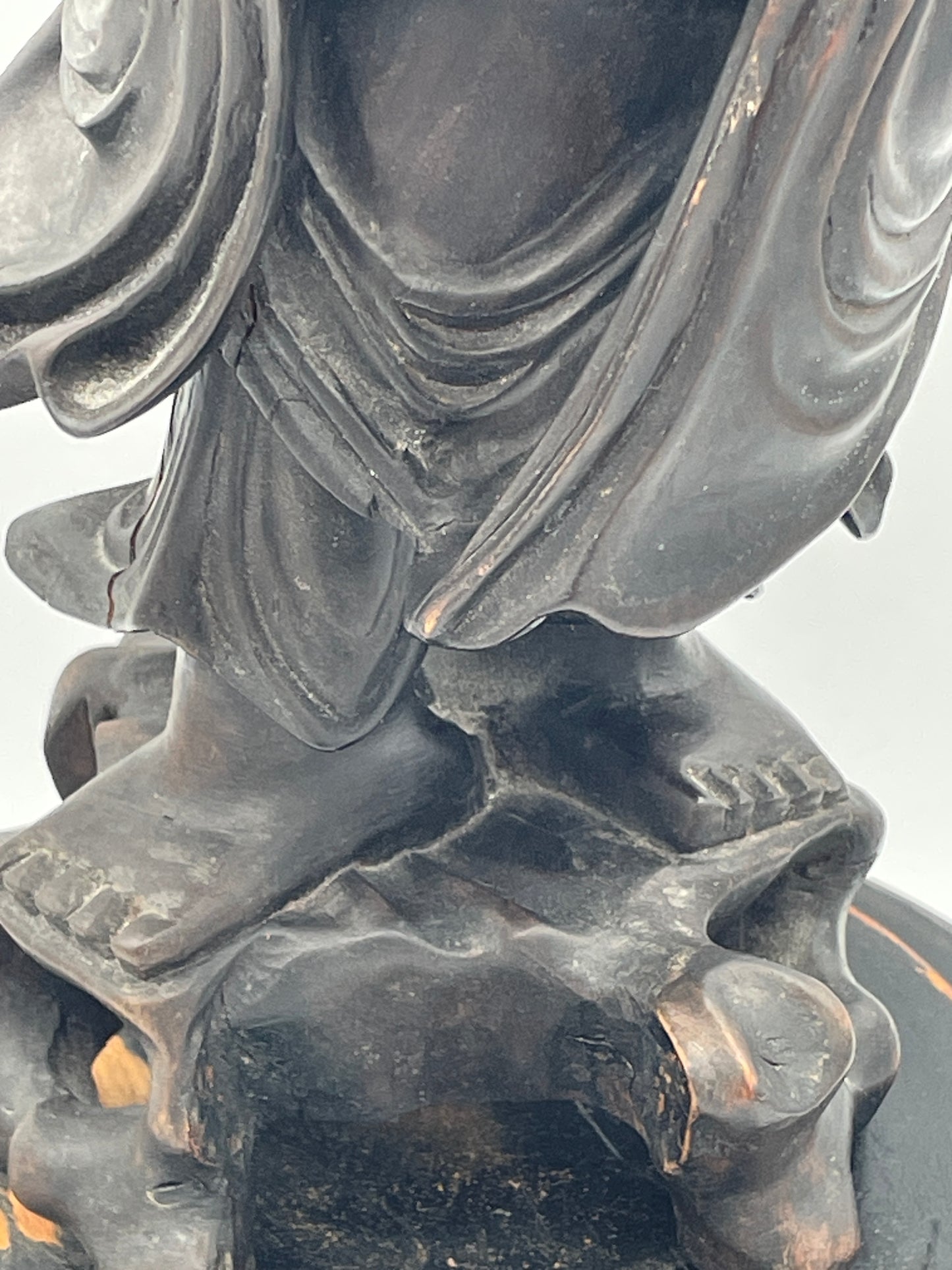 Antique Chinese Hardwood Figure of an Immortal on Carved Stand – Hand Carved Oriental Sculpture – 36cm