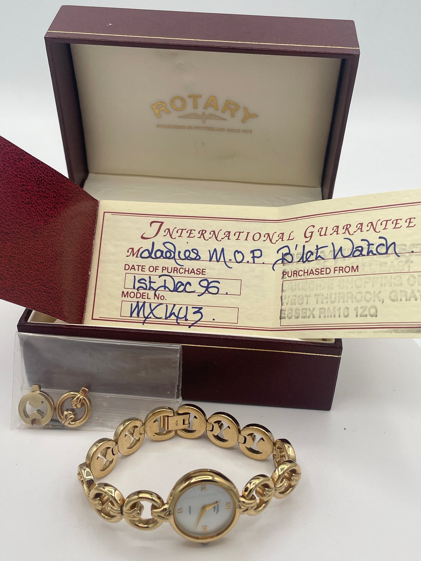 Vintage Rotary Ladies Gold Plated Bracelet Watch Boxed with Papers c.1996