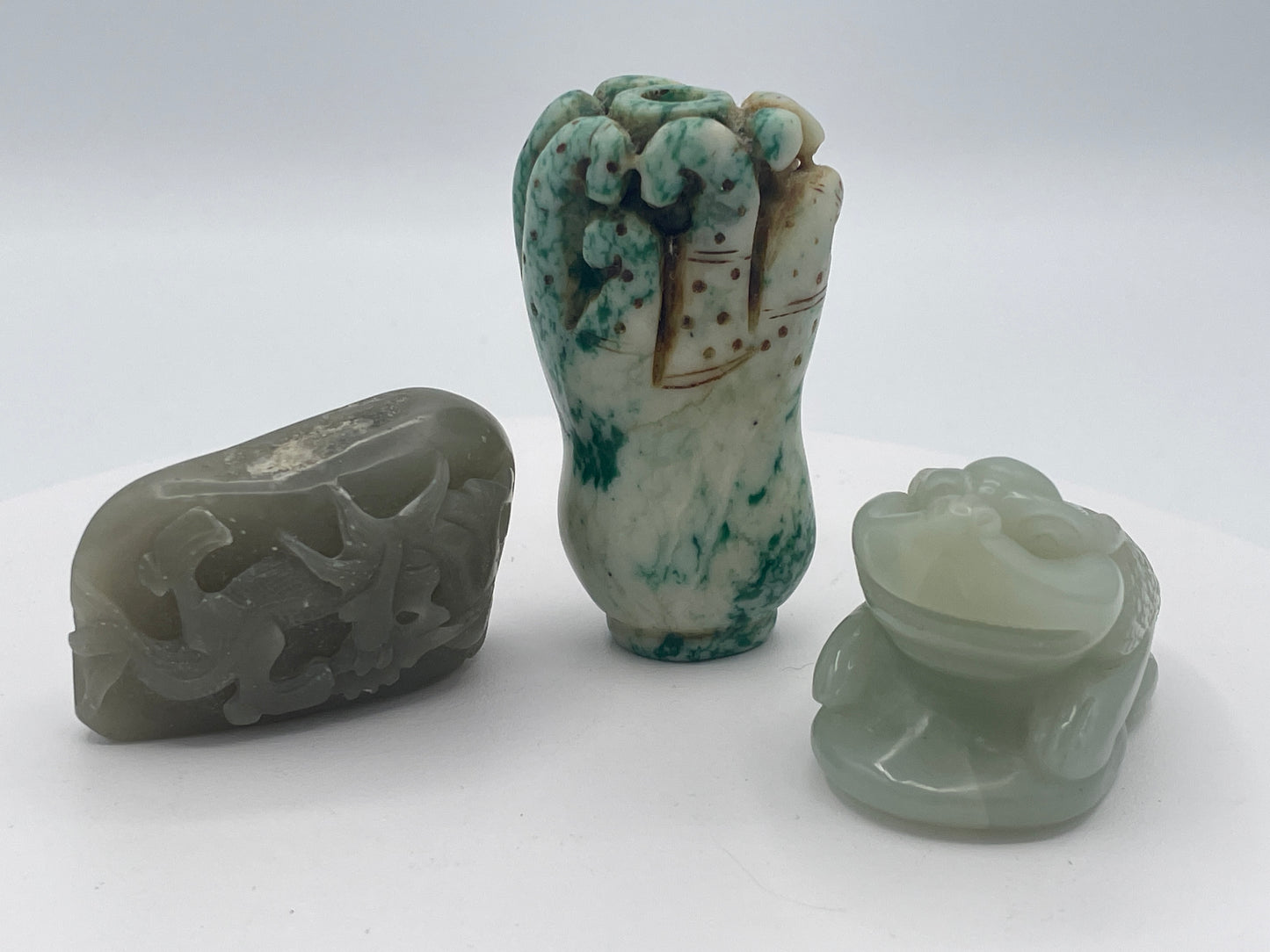 Vintage Chinese Jadeite Carvings – Three Piece Collection Including Money Toad & Dragon