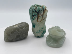 Vintage Chinese Jadeite Carvings – Three Piece Collection Including Money Toad & Dragon