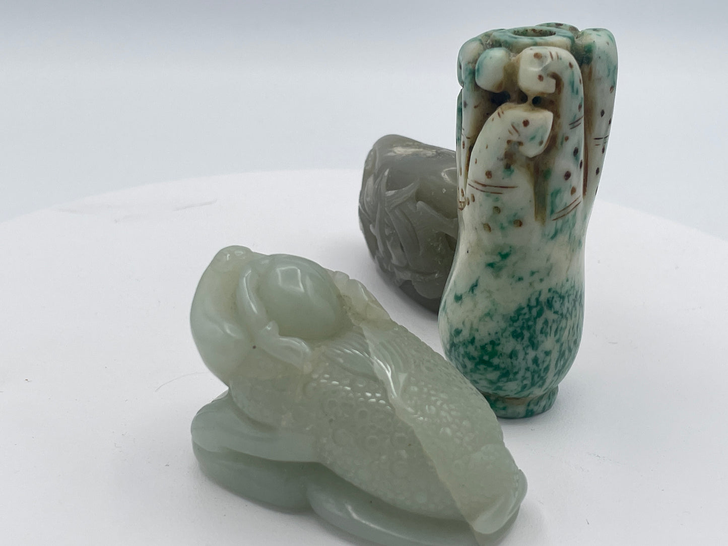 Vintage Chinese Jadeite Carvings – Three Piece Collection Including Money Toad & Dragon