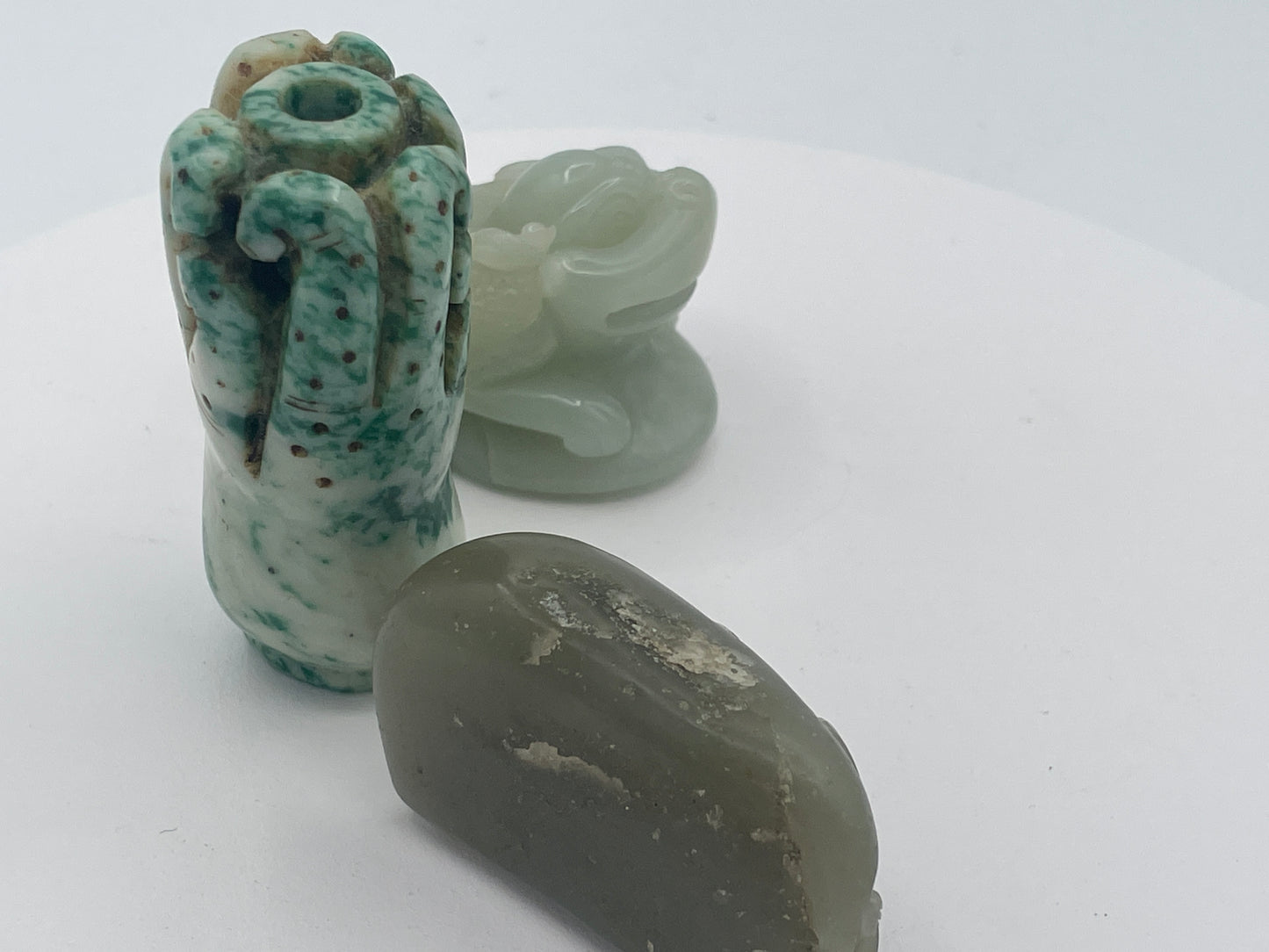 Vintage Chinese Jadeite Carvings – Three Piece Collection Including Money Toad & Dragon