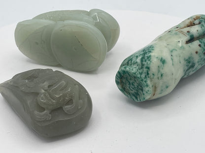 Vintage Chinese Jadeite Carvings – Three Piece Collection Including Money Toad & Dragon