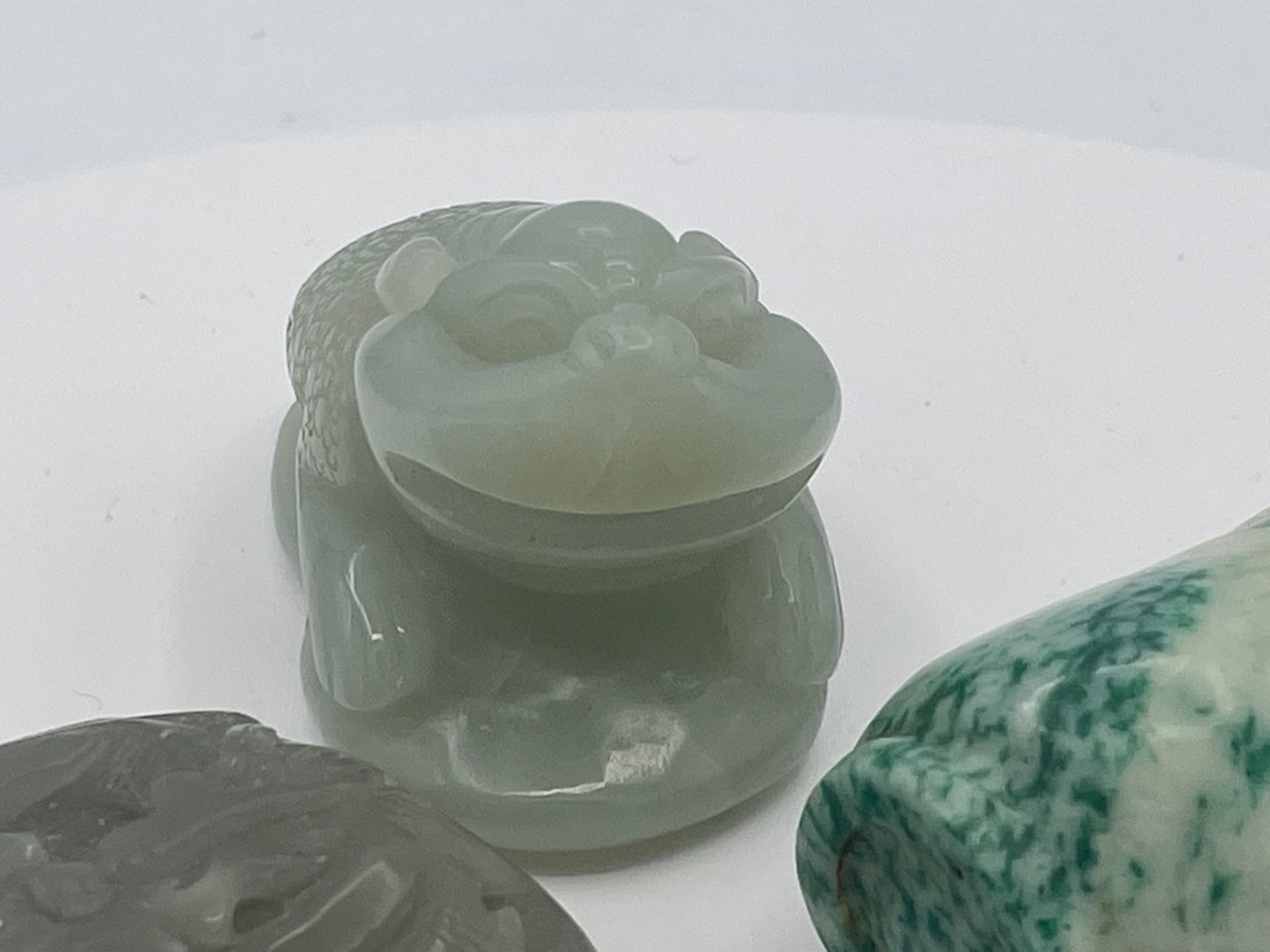 Vintage Chinese Jadeite Carvings – Three Piece Collection Including Money Toad & Dragon