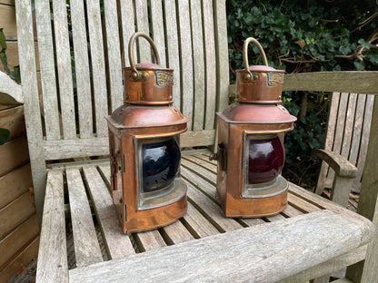 Pair of antique brass and port and starboard nautical ship lamps