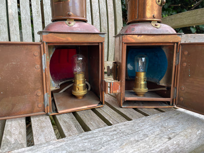 Pair of antique brass and port and starboard nautical ship lamps