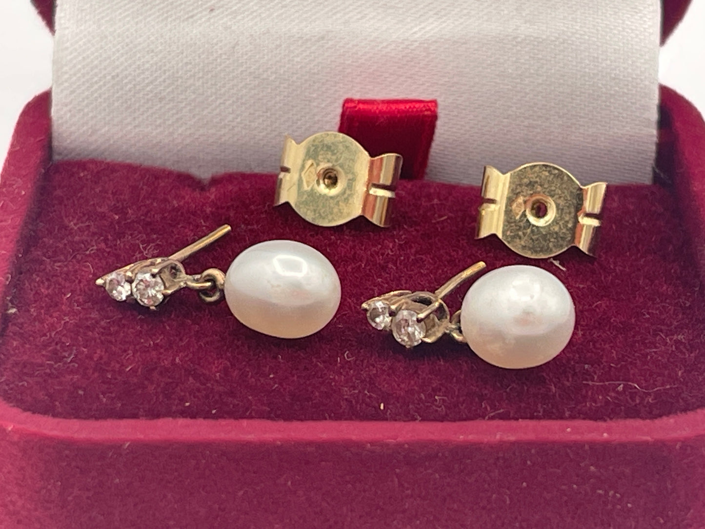 Vintage 18ct Gold Diamond-Tested & Cultured Pearl Drop Earrings c.1970s–1980s