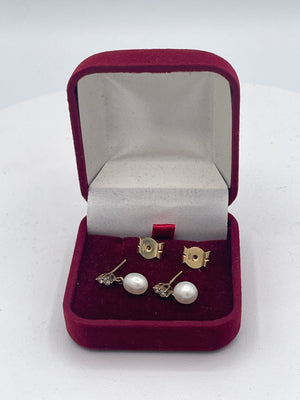 Vintage 18ct Gold Diamond-Tested & Cultured Pearl Drop Earrings c.1970s–1980s