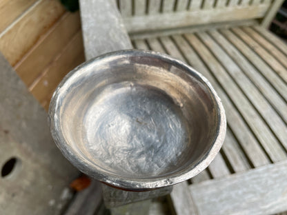 Antique silver and wooden Mongolian cast and hand decorated  bowl