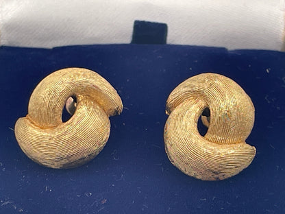 Vintage Christian Dior Gold-Tone Textured Clip-On Earrings c.1970s–1980s