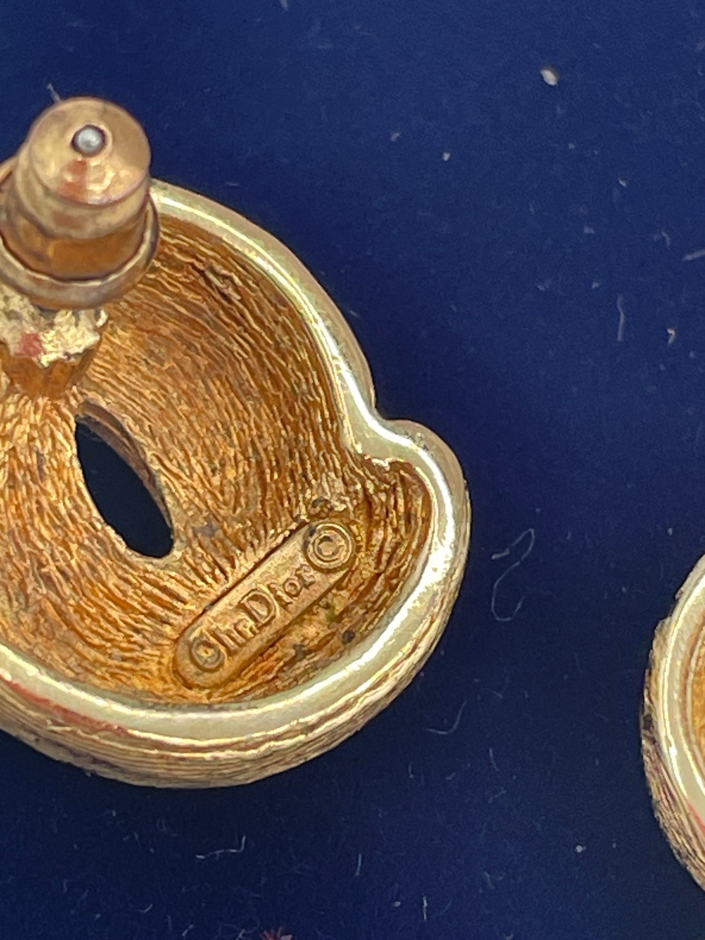 Vintage Christian Dior Gold-Tone Textured Clip-On Earrings c.1970s–1980s