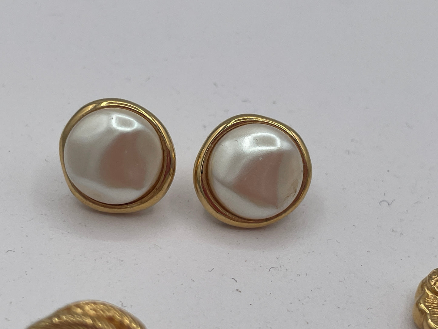Vintage Monet Faux Pearl Earrings Set – Three Matching Gold Tone Pairs Signed Monet