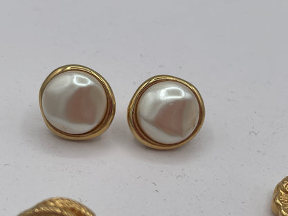 Vintage Monet Faux Pearl Earrings Set – Three Matching Gold Tone Pairs Signed Monet