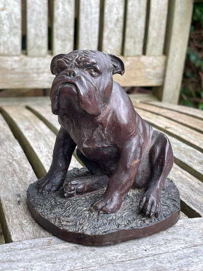 Vintage Artist Signed J Spouse English Cast Bronze sitting Bull dog Bulldog Figure