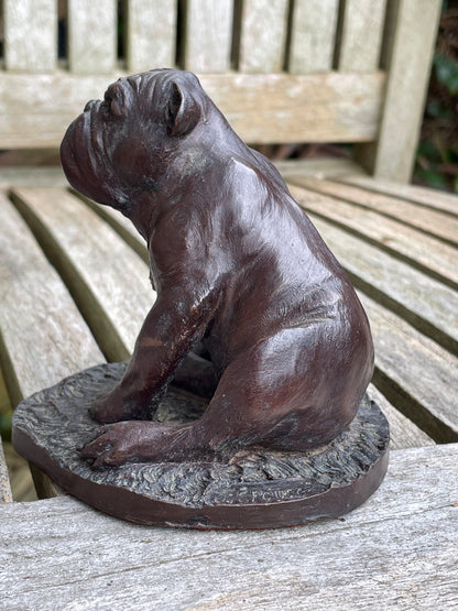 Vintage Artist Signed J Spouse English Cast Bronze sitting Bull dog Bulldog Figure