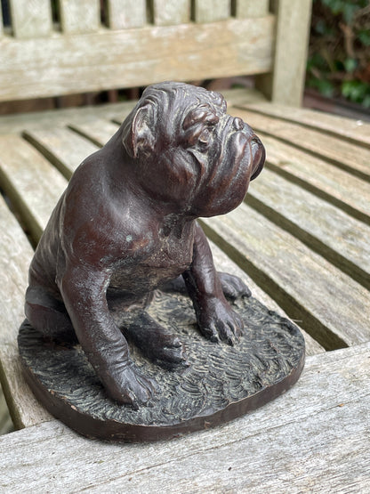 Vintage Artist Signed J Spouse English Cast Bronze sitting Bull dog Bulldog Figure