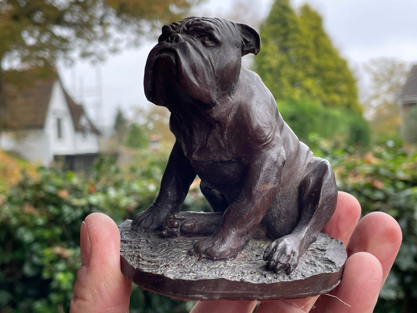 Vintage Artist Signed J Spouse English Cast Bronze sitting Bull dog Bulldog Figure