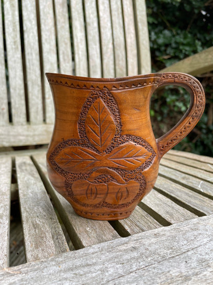 Folk art wooden hand worked arts and crafts loving cup treen 12cm tall