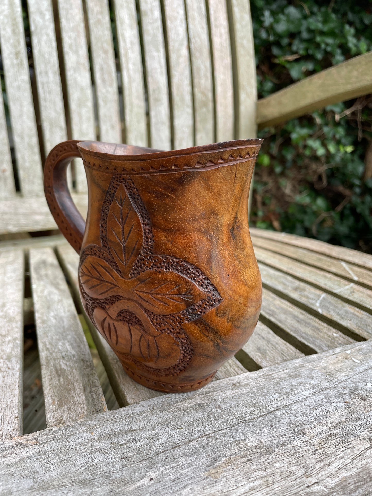 Folk art wooden hand worked arts and crafts loving cup treen 12cm tall