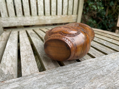 Folk art wooden hand worked arts and crafts loving cup treen 12cm tall