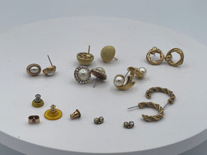 Vintage High-End Costume Jewellery Earrings Collection – Gold Tone Faux Pearl Rope Hoop Stud Earrings