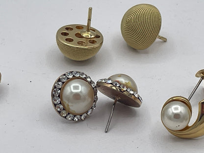 Vintage High-End Costume Jewellery Earrings Collection – Gold Tone Faux Pearl Rope Hoop Stud Earrings