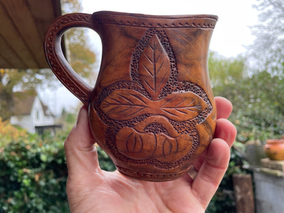 Folk art wooden hand worked arts and crafts loving cup treen 12cm tall