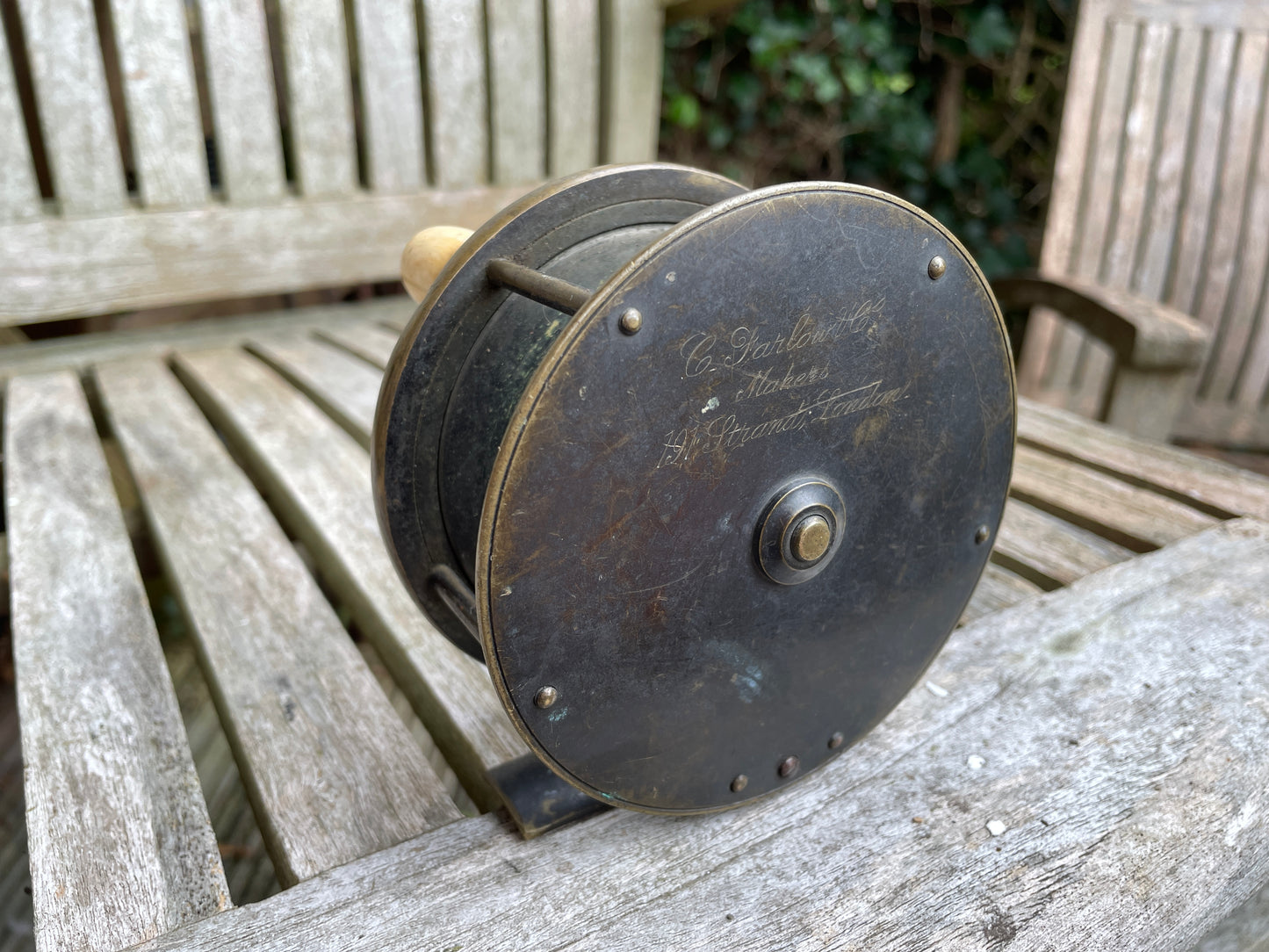 Antique Salmon fly fishing reel C. Farlow &amp; Co. Makers 191 Strand London