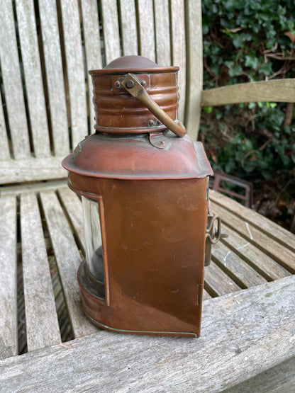 Antique brass and copper stern nautical lamp by seahorse of Great Britain