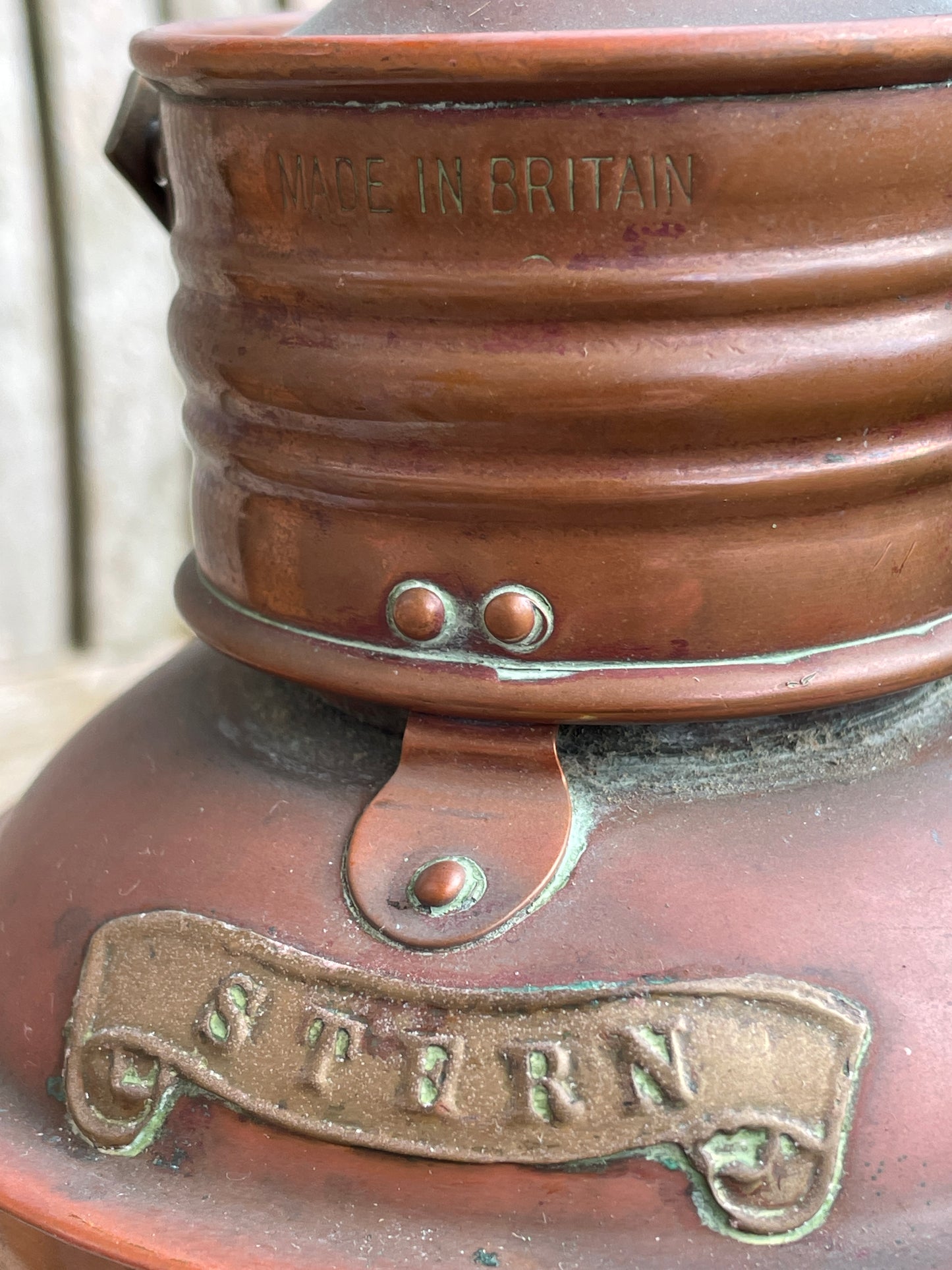 Antique brass and copper stern nautical lamp by seahorse of Great Britain