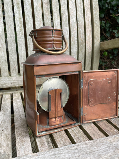 Antique brass and copper stern nautical lamp by seahorse of Great Britain