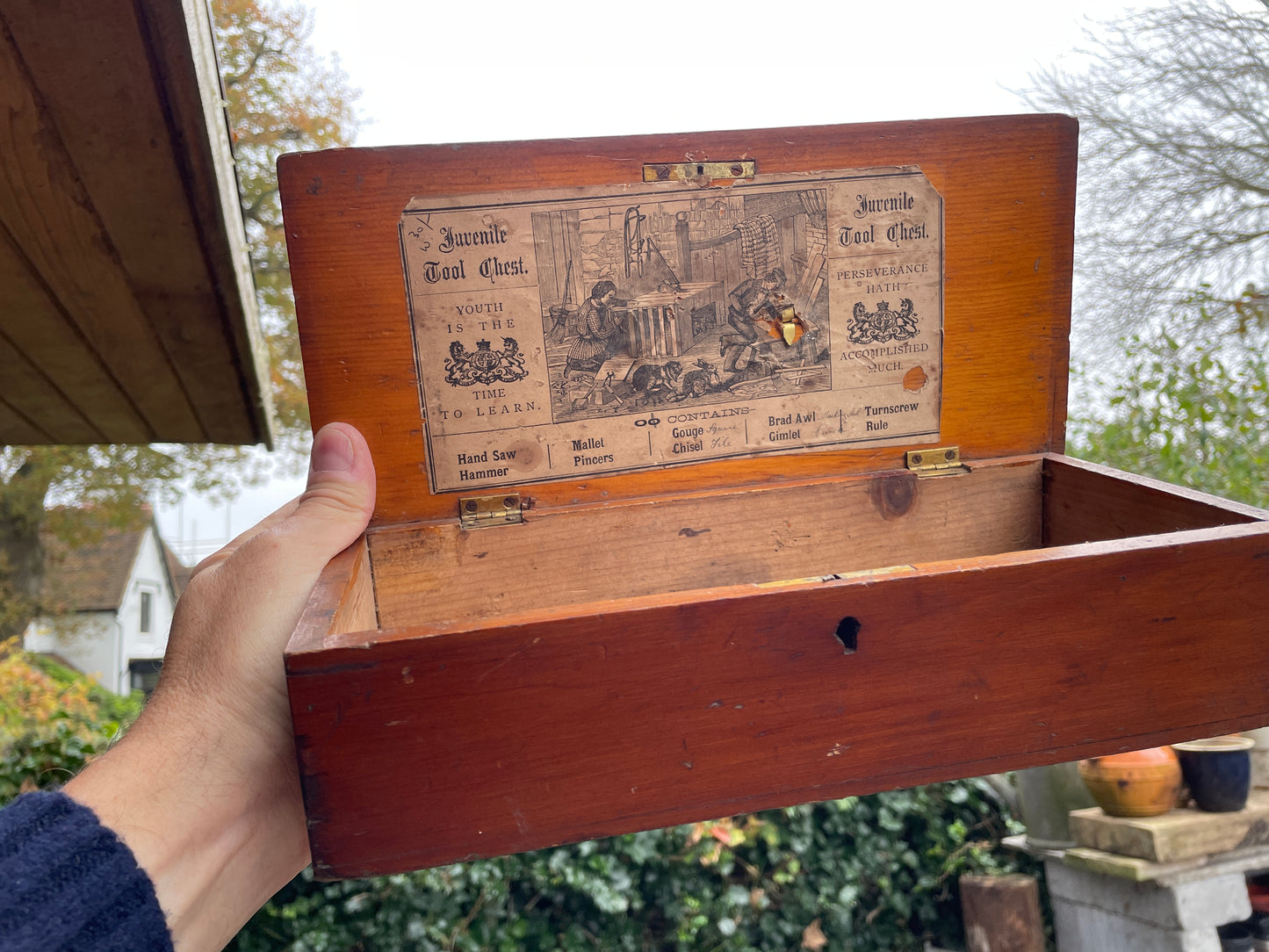 Antique pine child's tool box 30cm wide