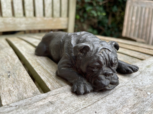 Doris Lindner British recumbent bulldog cast figure 18cm long