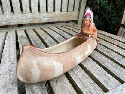 Burleigh Ware vintage Deco 1930's native American Indian in a canoe 22cm long